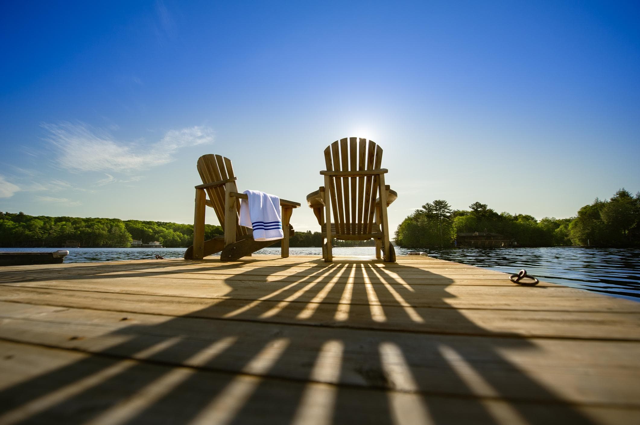 Northwoods lake home at sunset